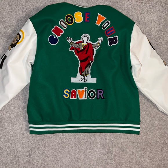 Saint Savior Graphic Print Varsity Jacket Vintage Baseball Jacket Large - Picture 4 of 7